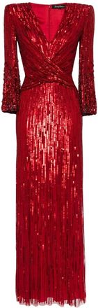 Jenny Packham Cosmos sequin-embellishment gown - women - Polyester Microfiber - 10 - Red