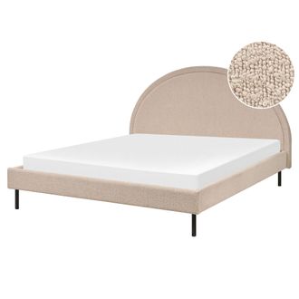 Beliani Cama Minimalista Boucl&eacute; Tapicer&iacute;a Poli&eacute;ster Somier Cabecero Semicircular 160 X 200 Cm Beige Margut