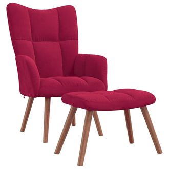 vidaXL Sill&oacute;n De Relax Con Taburete Terciopelo Rojo Tinto Vidaxl