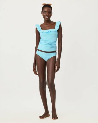 Lilly Pulitzer Aemma Ruffle Tankini Top In Capri Blue Seersucker Stripe