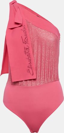 Elisabetta Franchi Pink Lurex Knit And Crepe Bodysuit