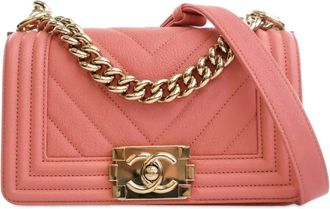 Chanel Borsa a tracolla Boy piccola in pelle Caviar con motivo Chevron 2020 - Rosa
