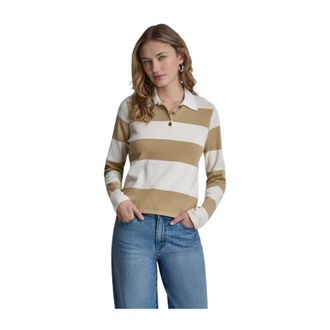 DKNY Lange Mouw Streep Polo - Dames - Polos - Beige - S - Katoen - Tops