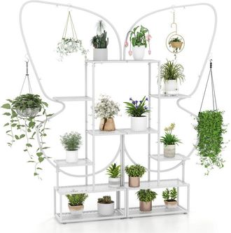 Costway 6-Tier Metal Plant Stand Butterfly-Shaped Flowerpot Shelf White
