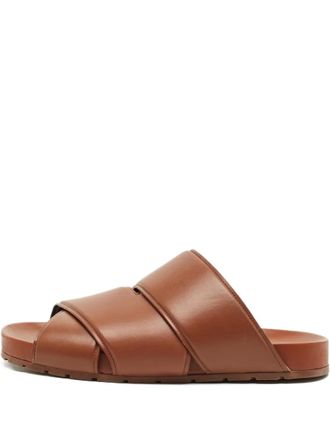 Bottega Veneta criss-cross leather flat sandals - women - Calf Leather/Calf Leather/Rubber - 41 - Brown
