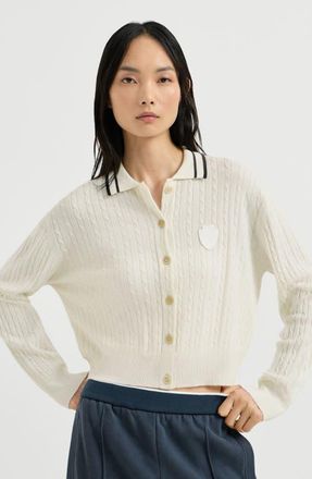 Brunello Cucinelli Cashmere cable knit polo shirt with logo in Milk at Nordstrom, Size Xxx-Large
