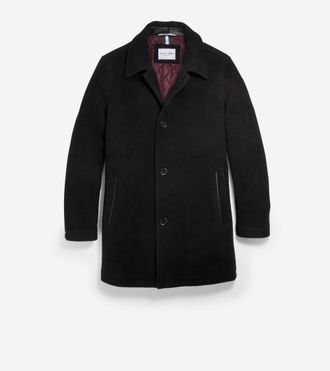Cole Haan Mens Wool-Blend Car Coat - Black Size 2XL