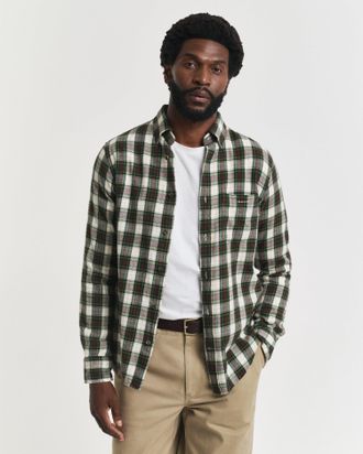 GANT Men Regular Fit Checked Windblown Flannel Shirt (XXXL) CREAM