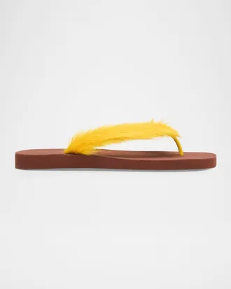 Marni Men & apos;s Long Calf Hair Flip-Flop Sandals