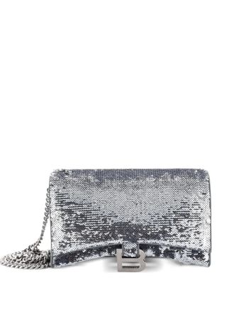 Balenciaga Hourglass Chain Wallet Leather with Sequins crossbody bag - Argento