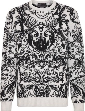 Philipp Plein Truien & Vesten, Heren, Wit, 3Xl, Wol, Pullover Ronde Hals