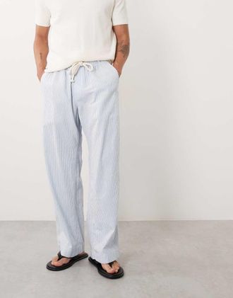 Abercrombie & Fitch Pantaloni ampi in seersucker blu a righe in misto cotone