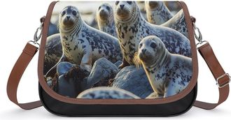 Generic Harbor Seals in Beach Crossbody Bags for Women Fashion Leather Shoulder Handbags With Adjustable Strap