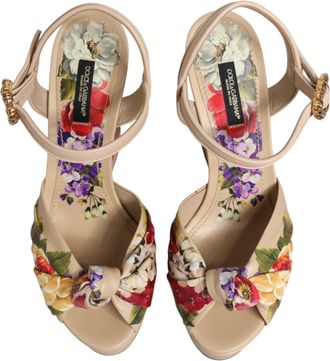 Dolce & Gabbana Womens Beige Floral Ankle Strap Wedge Sandals Shoes 100lf