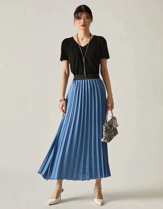 James Lakeland Womens Blue Pleated Maxi Skirt - Size: 14