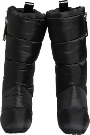 Dolce & Gabbana Black Padded Mid Calf Logo Heel Boots Womens Shoes