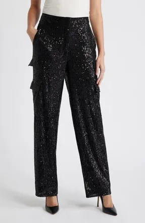 Anne Klein Sequin Cargo Pants in Anne Black at Nordstrom, Size 16