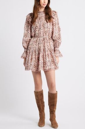 Treasure & Bond Smocked Lace Long Sleeve Minidress in Pink Lotus Willow Floral at Nordstrom, Size Xx-Small
