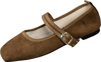 Generic Mary Jane Shoes for Women Wide Fit Comfortable Pumps Shoes Solid Color Lightweight Breathable Casual Foldable Ballet Flats Work Outdoor Brown