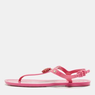 Tod's Tods Pink Rubber Studded Tassel Thong Flat Sandals
