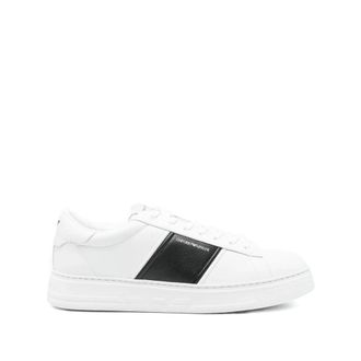 Emporio Armani Logo-Print Leren Sneakers - Heren - Sneakers - Wit - 40 EU - Leer - Schoenen