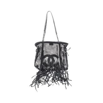 Chanel Pre-owned Coco Mark Leren Mesh Schoudertas - Dames - Pre-owned - Zwart - Maat: ONE Size Leer