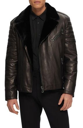 Gorski Mens Nappa Moto Jacket with Genuine Shearling in Black/black at Nordstrom, Size Xx-Large