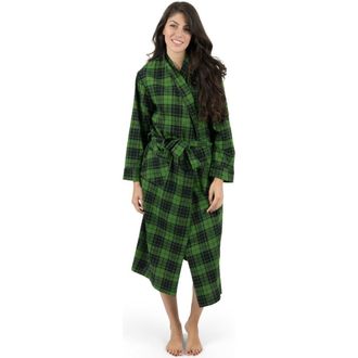 Leveret Womens Flannel Robe, 100% Cotton in Plaid Black & Green at Nordstrom, Size 6X-Large