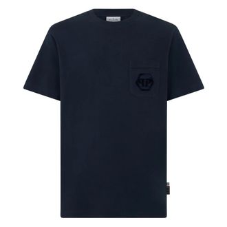 Philipp Plein T-shirt Ronde Hals Korte Mouw Hexagon - Heren - T-shirts - Blauw - L - Katoen - Tops