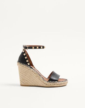 Valentino Garavani Sandalo Zeppa Rockstud Double In Vitello Granato 105Mm Donna NERO 40