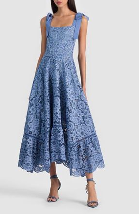 Alice & Olivia Rosalee Tie Strap Lace Sundress in Indigo at Nordstrom, Size 12