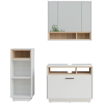 Vicco Set di mobili da bagno Beatrice, Bianco/Sonoma, 3 pezzi con unit&agrave; midi