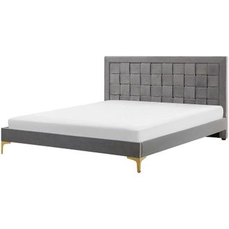Beliani Beliani - Modern Velvet Fabric eu Super King Size Bed Frame 6ft Upholstered Grey Limoux