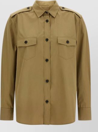 Prada cotton poplin shirt tailored collar button epaulettes