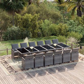vidaXL Set Comedor Jard&iacute;n 13 Pzas Con Cojines Rat&aacute;n Sint&eacute;tico Gris Vidaxl