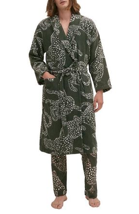 Desmond & Dempsey Print Cotton Terry Cloth Robe in Green at Nordstrom, Size X-Large