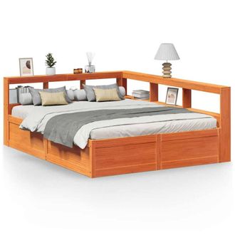 Berkfield Home Bookcase Bed without Mattress Wax Brown 140x200cm Solid Wood Pine | Size: 140x200 cm
