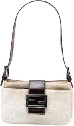 Fendi Pre-owned Shoulder Bags, female, Beige, Size: ONE SIZE Pre-owned Canvas Shoulder Bag