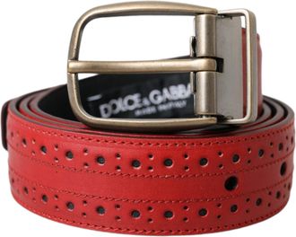 Dolce & Gabbana Red Perforated Leather Metal Buckle Belt Men