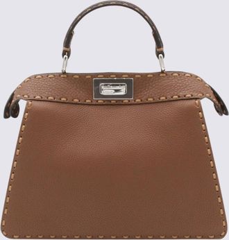 Fendi Brown Leather Peekaboo Iseeu Small Top Handle Bag