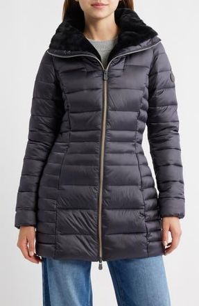 Save The Duck Caroline Water Repellent Satin Puffer Jacket in Ebony Grey at Nordstrom Rack, Size 5(L/xl)