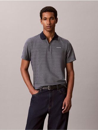 Calvin Klein Mens Herringbone Zip Polo Shirt - Navy - 2XL
