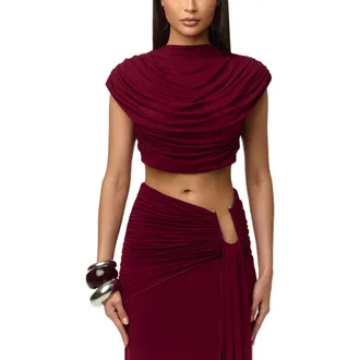 Naked Wardrobe Smooth Draped Crop Top in Sangria at Nordstrom, Size X-Large