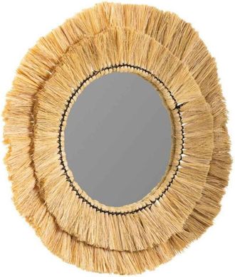 Wanderlust Deco Espejo Redondo De Fibra Natural Marr&oacute;n 57x57x6