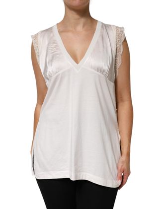 Pinko Silk Blend Lace Trim Sleeveless V-Neck Womens Womens Top