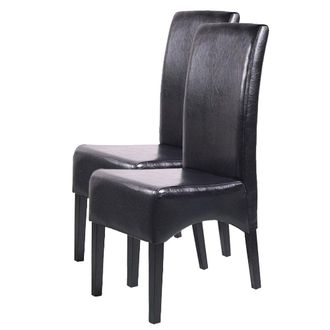Hhg [nunca Usado] Lote De 2 Sillas De Comedor Silla De Cocina Silla Latina, Cuero, Negro, Patas Oscuras
