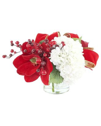 Creative Displays Inc. Handcrafted Holiday Magnolia Arrangement With Hydrangeas, Berries & Bows