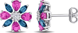 Mimi & Max Multi-Gem Flower Stud Earrings Sterling Silver