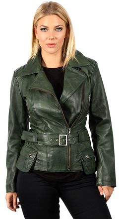 Infinity Ladies Green Long Feminine Leather Biker Jacket 12