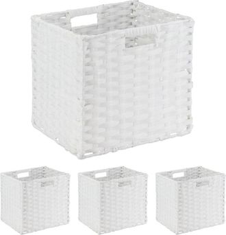Relaxdays Relaxdays - Storage Baskets, Set of 4, Wicker Design, Folding Cubes, 31x32x30 cm, Shelf Organiser Boxes, Plastic, Grey